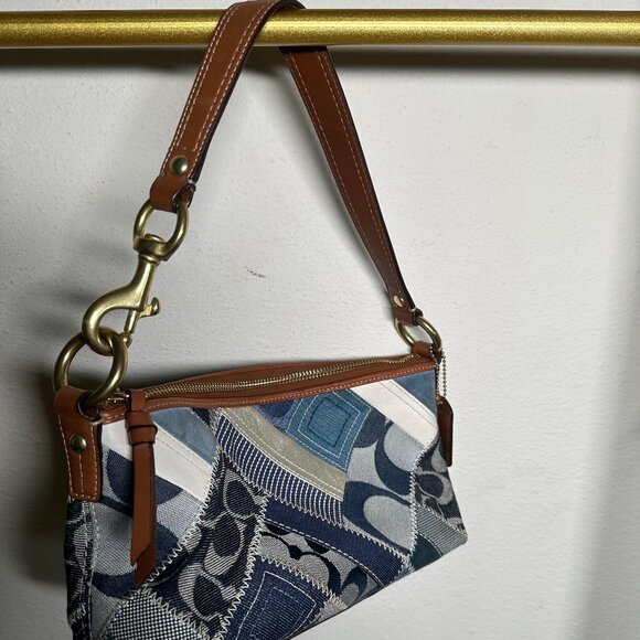 COACH Denim Patchwork Accessory Pouch Mini Bag Indigo Leather Vintage from Guam - Picture 1 of 5
